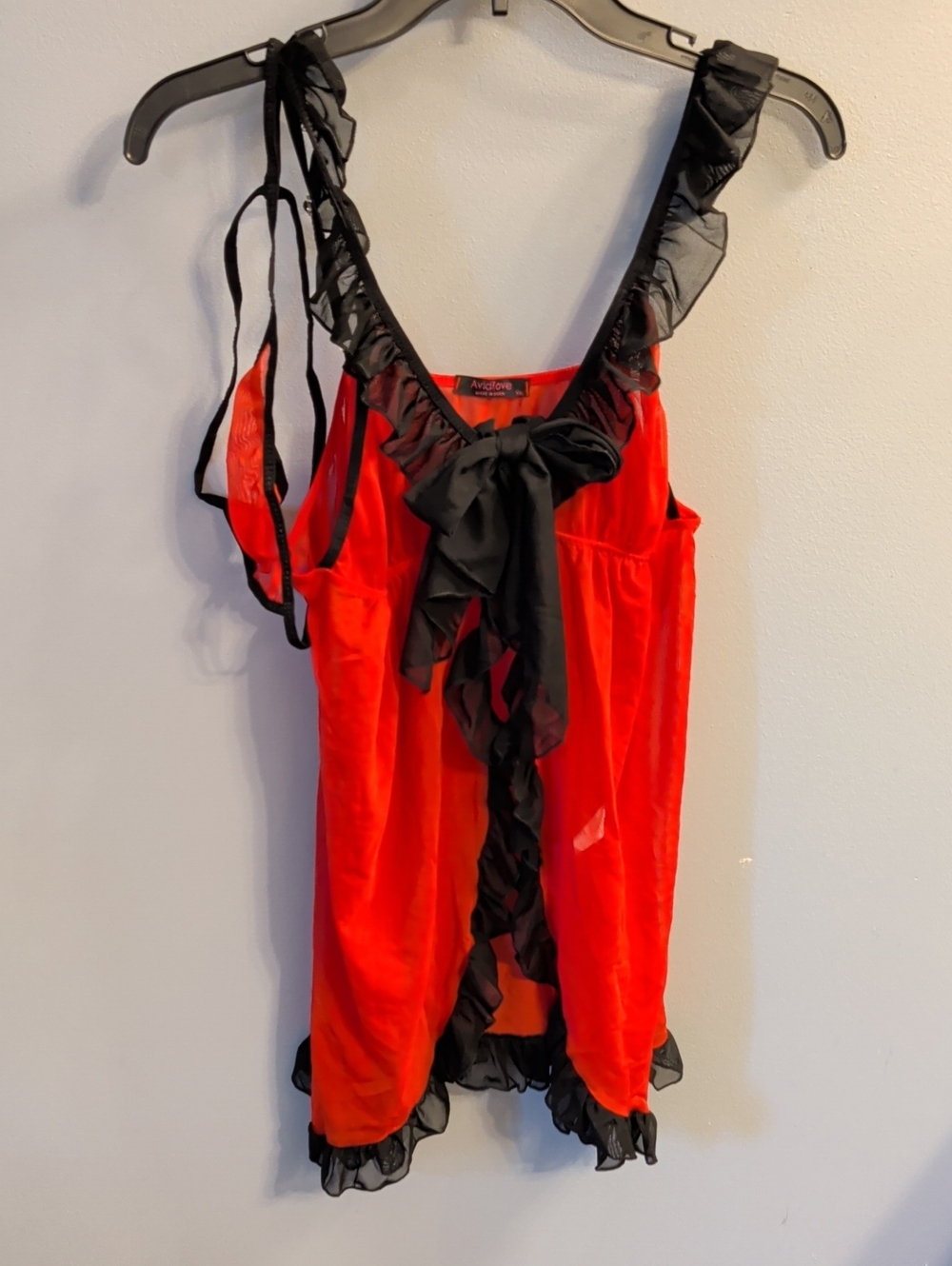 🍉Avidlove Red & Black Ruffled Chemise